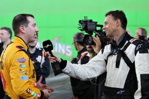 Kyle Busch (USA) talks to the media in the pits during previews to the Race of Champions on Thursday 19 January 2017 at Marlins Park, Miami, Florida, USA.